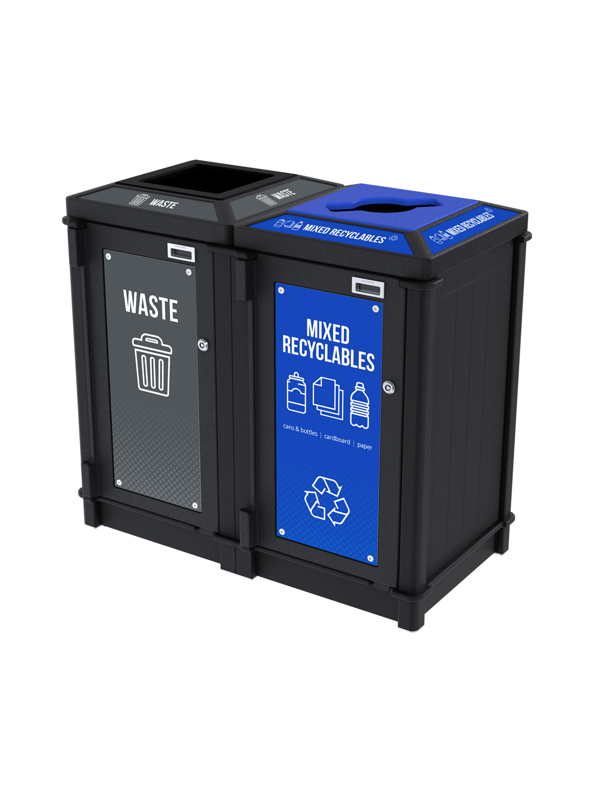 FUSION – Double – Kit – Top Load – Waste-Mixed Recyclables – Full-Mixed – Black-Blue