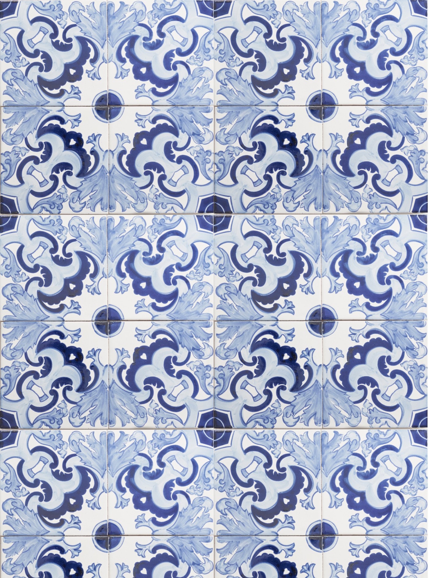 blue and white tiles with decorative designs.