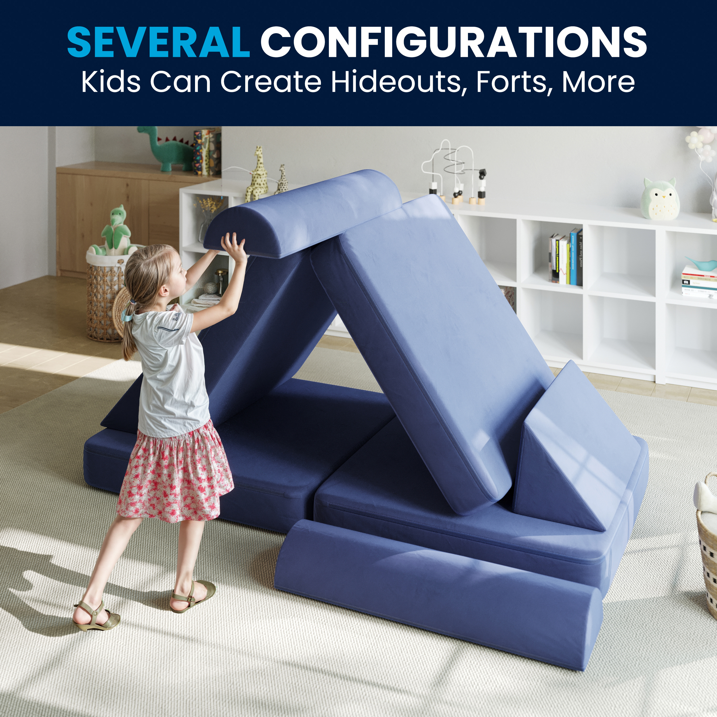 Marlowe 56" Modular Kids Play Couch with 6 Soft Foam Sectional Sofa Pieces in...