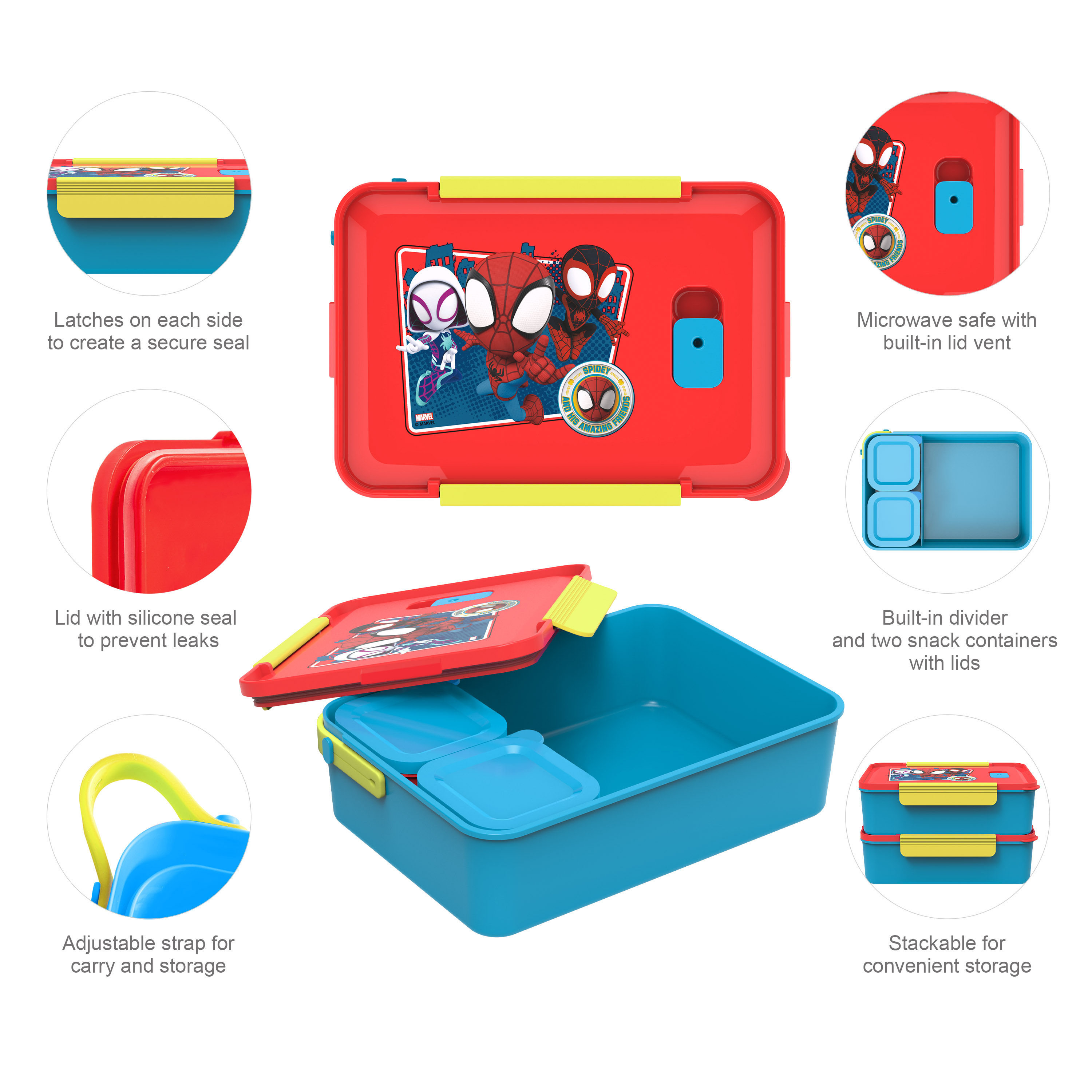 Spider-Man and His Amazing Friends Reusable Divided Bento Box, Spider-Friends, 3-piece set slideshow image 10