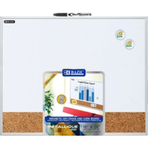 Aluminum Framed Magnetic Dry Erase/Cork Combo Board, 16" x 20"