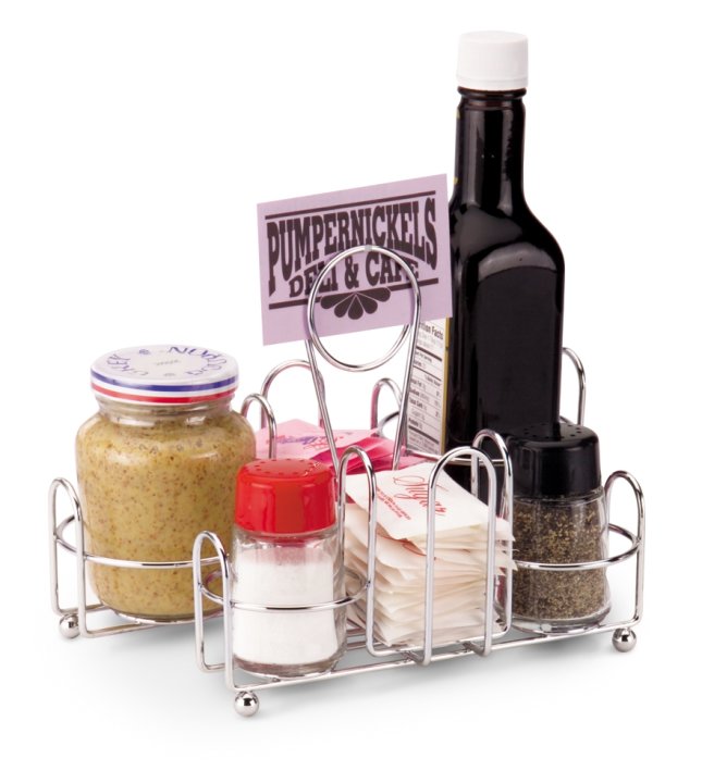 Dripcut® wire condiment caddy for two salt and pepper shakers