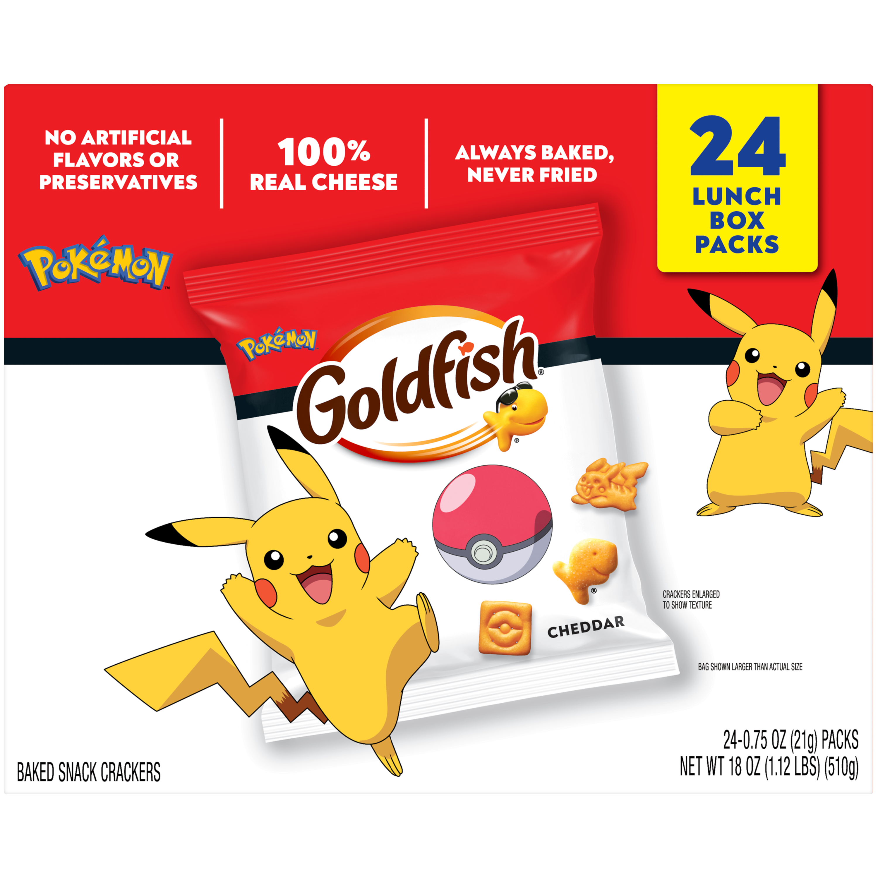 Goldfish® Pokémon Cheddar Baked Snack Crackers, 24 count box, 0.75 oz, bag - Back Image