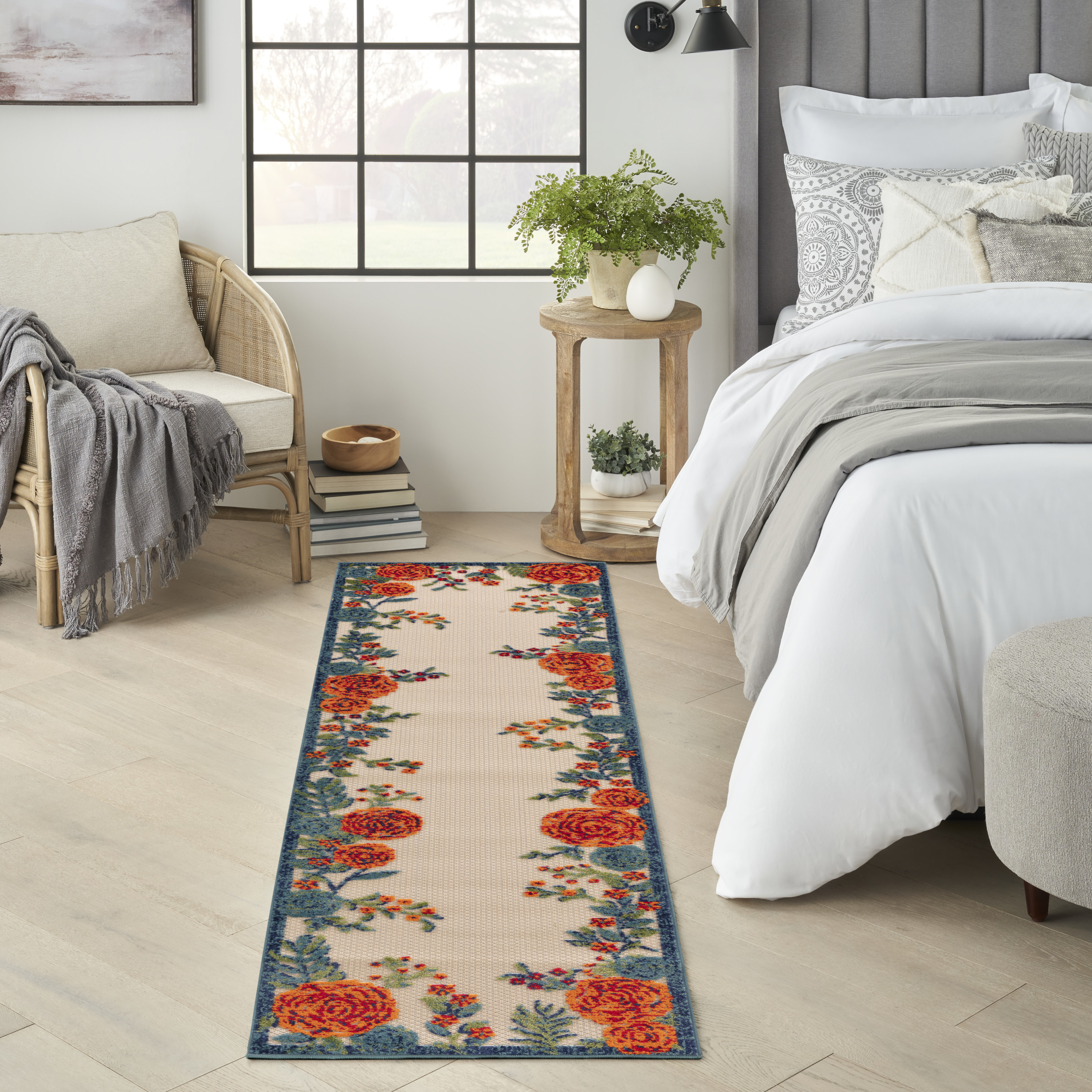 Nourison Aloha 2'3" x 8' Ivory Multicolor Outdoor Rug