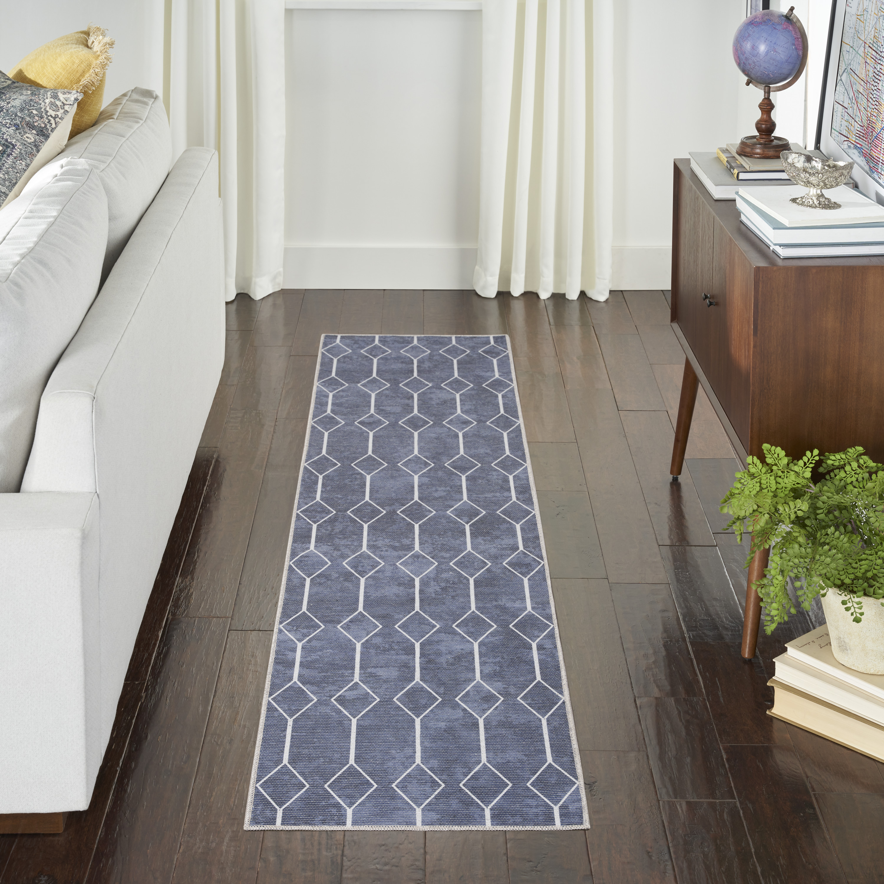 Nourison New Concept Washables 2'2" x 8' Navy Modern Indoor Rug