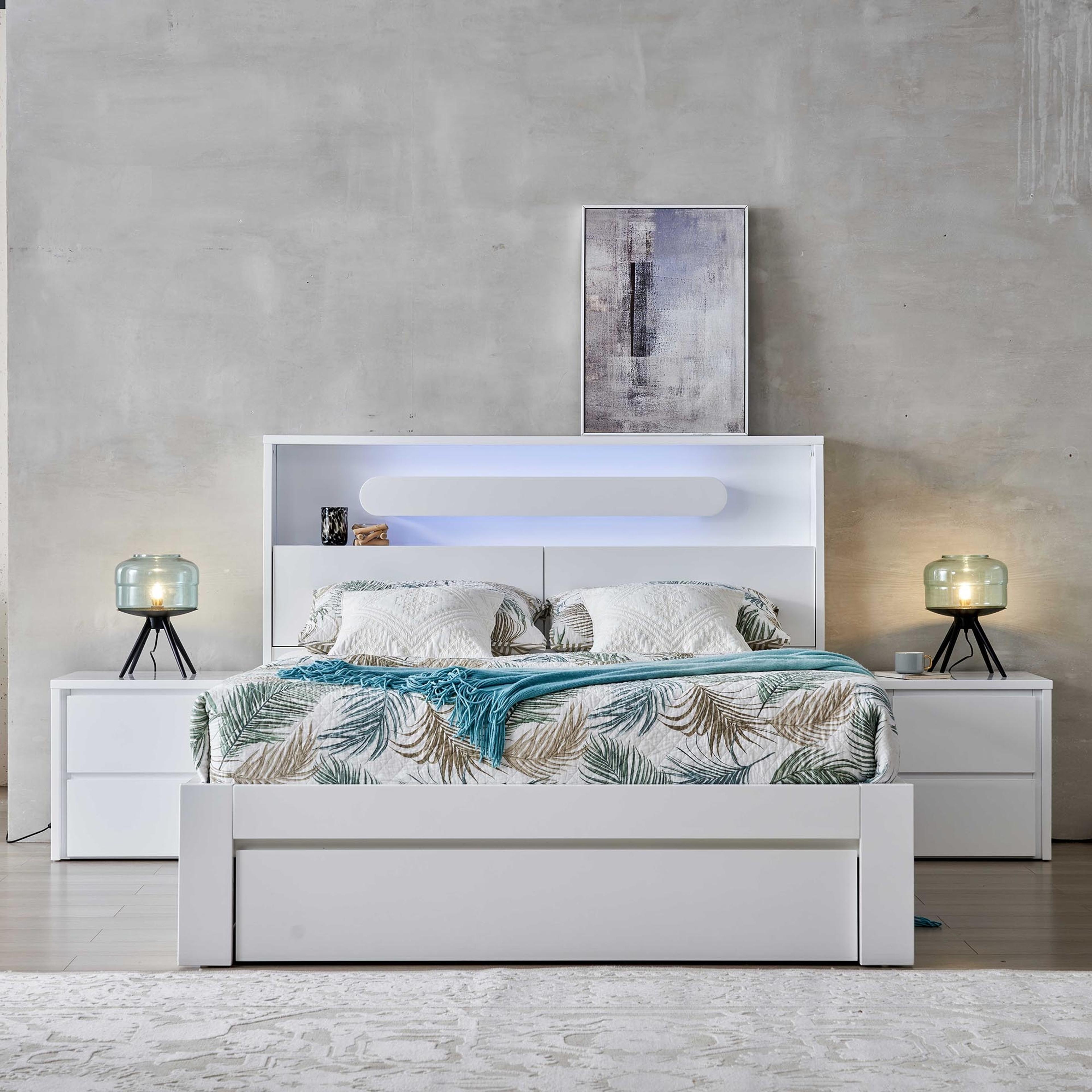 Lifestyle image of the Nova Bed Frame, 3 Drawer Base, Gloss White from Forty Winks