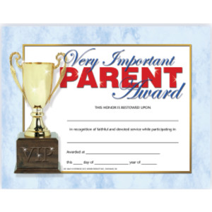 Very Important Parent Award Certificate, 8.5" x 11", Pack of 30