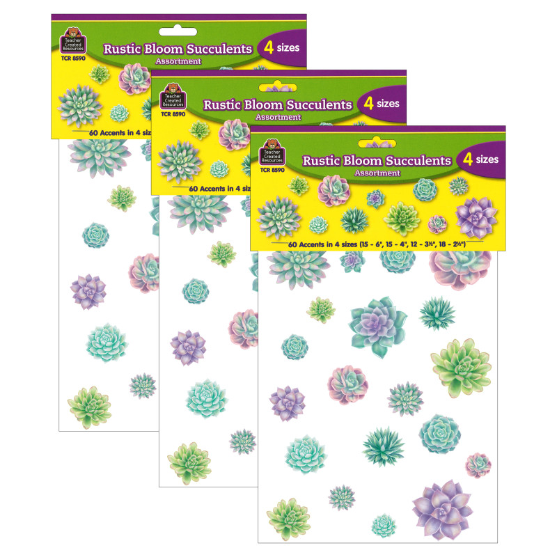 Rustic Bloom Succulents Accents, Assorted Sizes, 60 Per Pack, 3 Packs