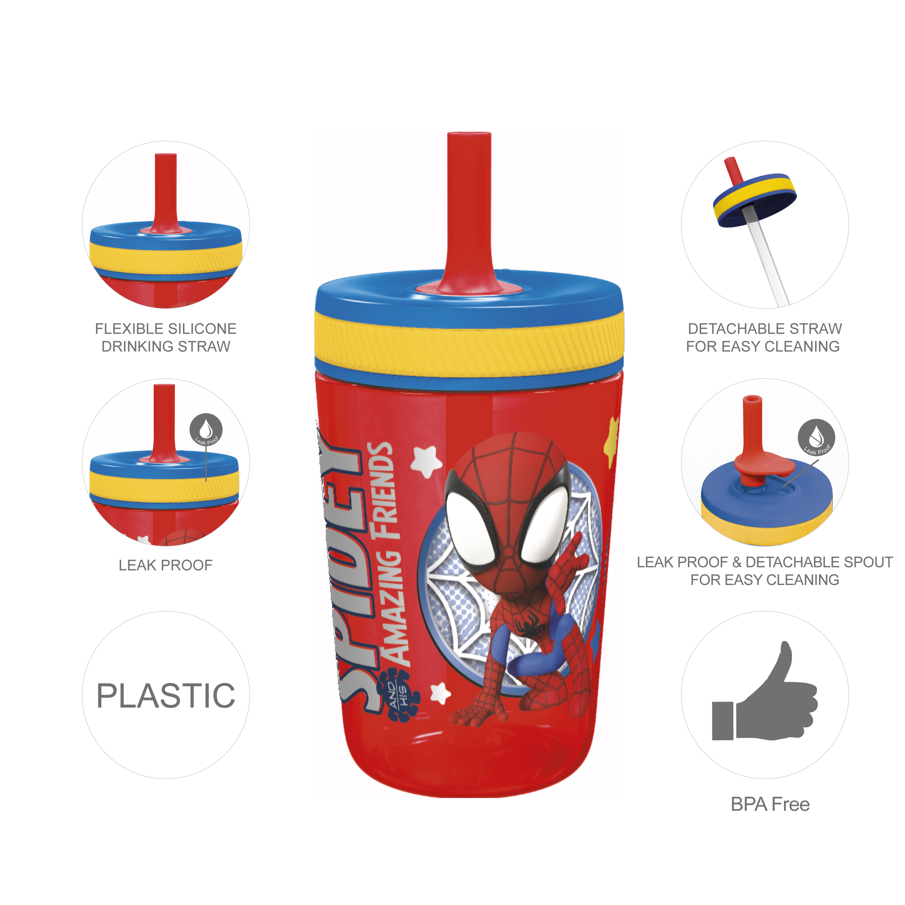 Marvel Comics 15  ounce Plastic Tumbler, Spider-Man and his Amazing Friends, 3-piece set slideshow image 9