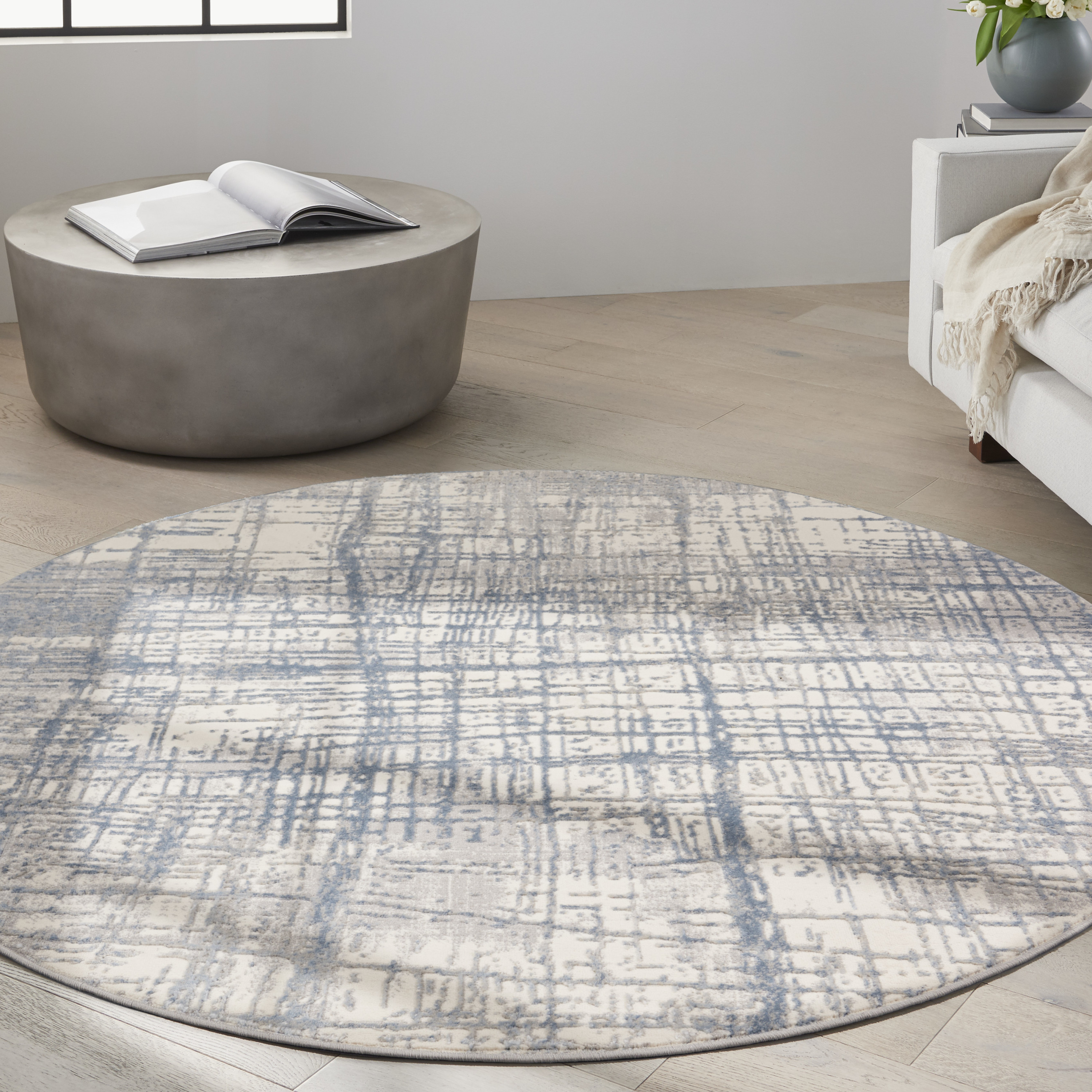 Calvin Klein CK950 Rush 6' x Round Ivory Blue Modern Indoor Rug