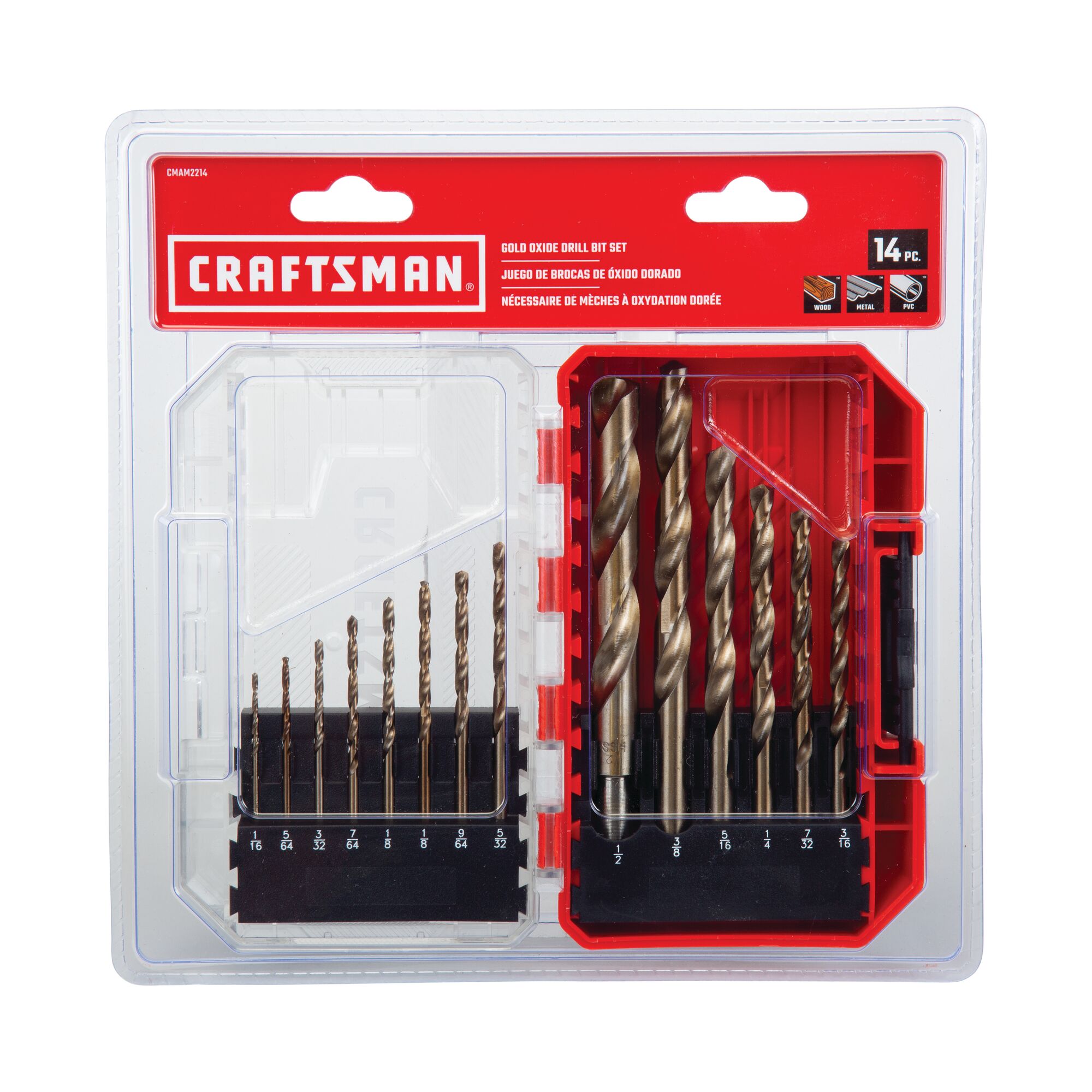 14 piece gold oxide drill bit set in plastic packaging.