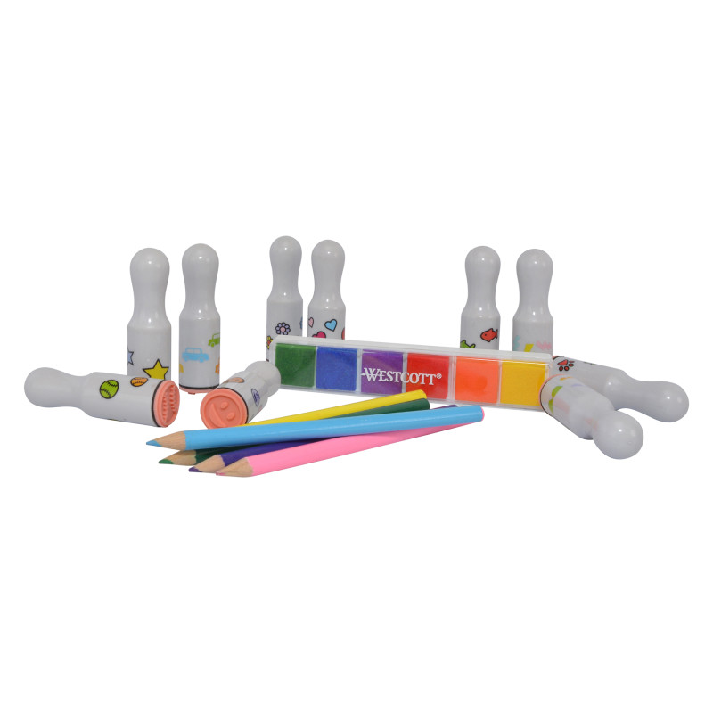 16-Piece Stamp Set, 10 Stamps, Colored Pencils, Multi-Color Ink Pad