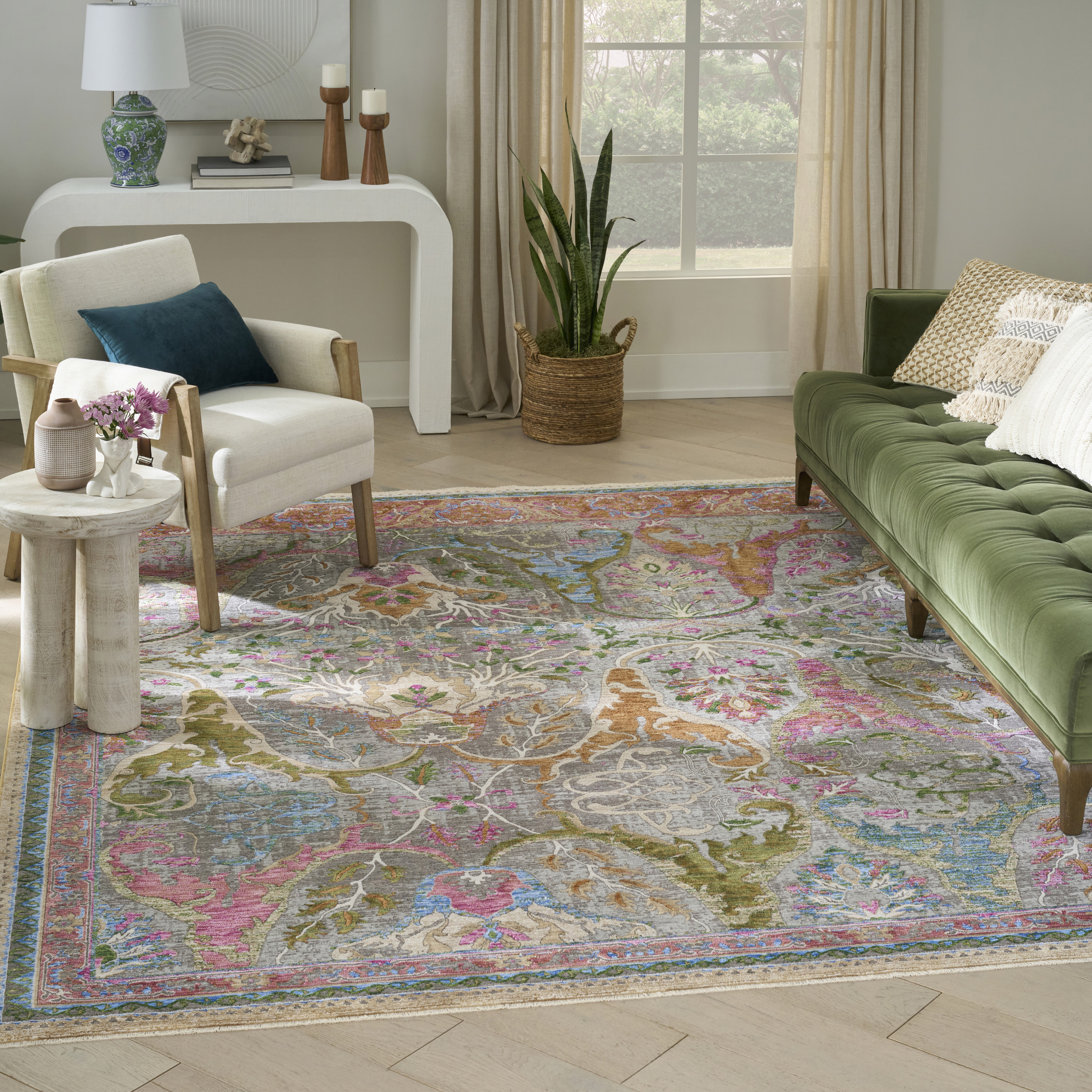 Nourison Vintage Harmony 7'10" x 9'10" Pink Multicolor Bohemian Indoor Rug