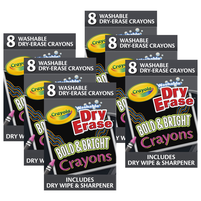 Dry Erase Washable Crayons, Bright Colors, 8 Per Pack, 6 Packs