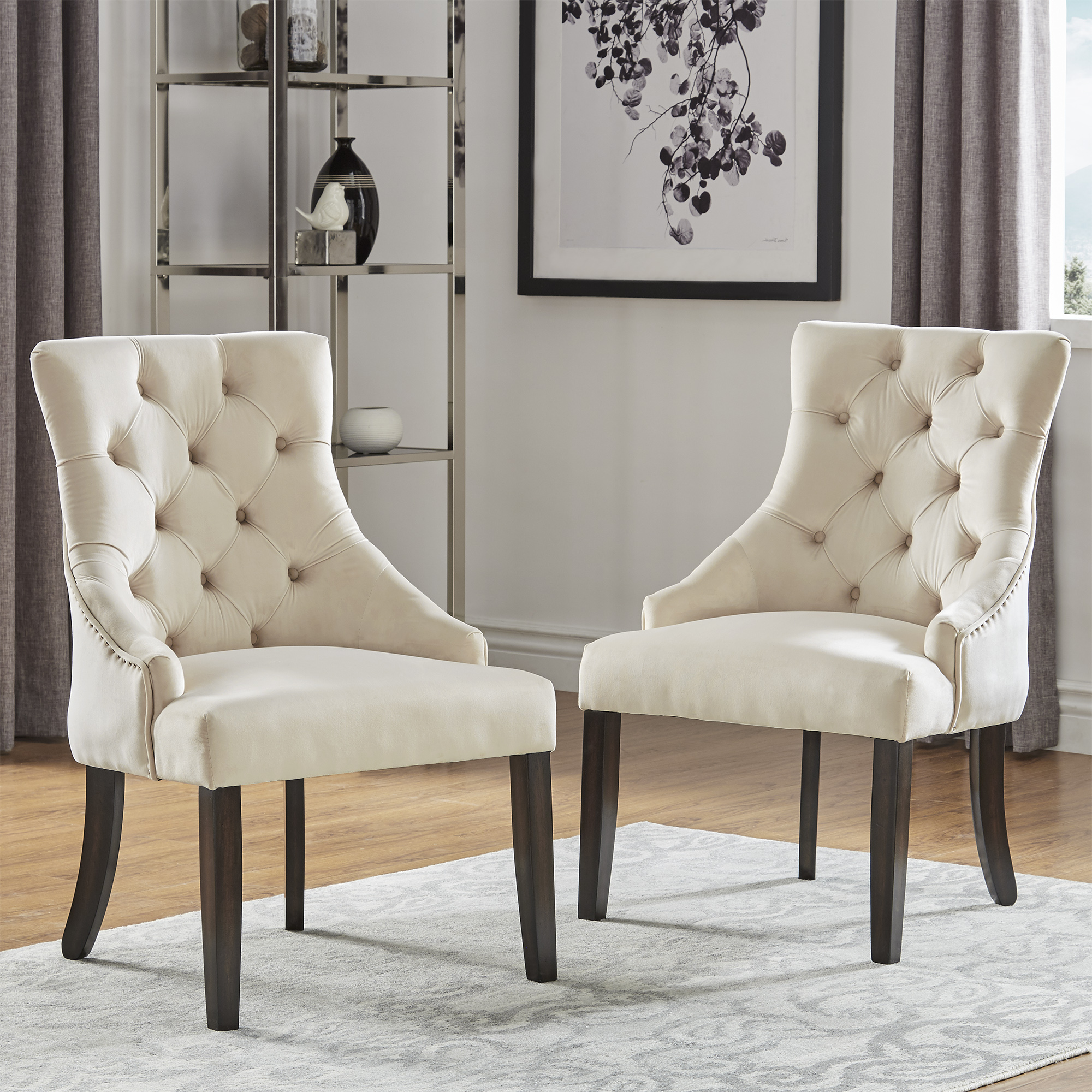 Velvet Button Tufted Wingback Dining Chairs (Set of 2)