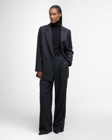 Blakely Striped Wide-Leg Trousers Charcoal Pinstripe