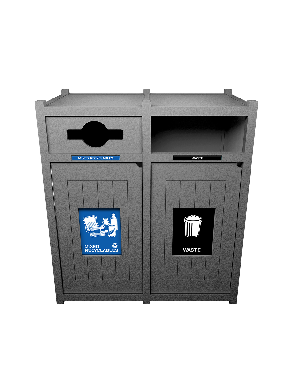 VISION – Double – Unit – Mixed Recyclables-Waste – Mixed-Full – Grey