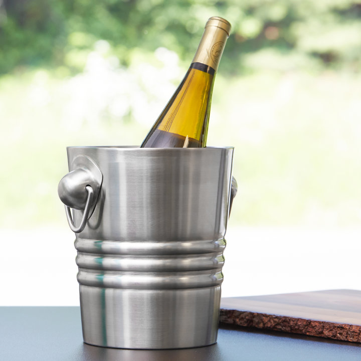 2 1/10-quart stainless steel double-wall wine bucket in satin finish with ring handles