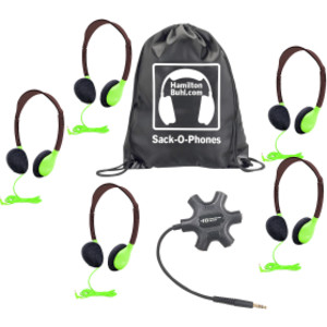 Galaxy&trade; Econo-Line of Sack-O-Phones with 5 Green Personal-Sized Headphones, Starfish Jackbox and Carry Bag