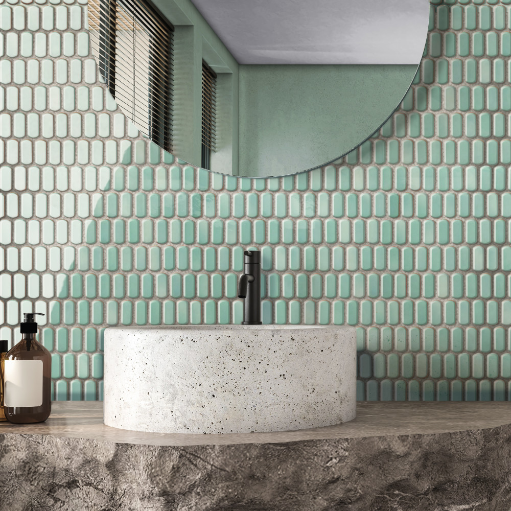Hudson Capsule Mint Green 12-1/4 in. x 13-1/8 in. Porcelain Mosaic Tile
