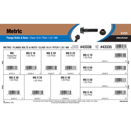 Class 10.9 Metric Flange Bolts & Nuts Assortment (M8-1.25 Thread)