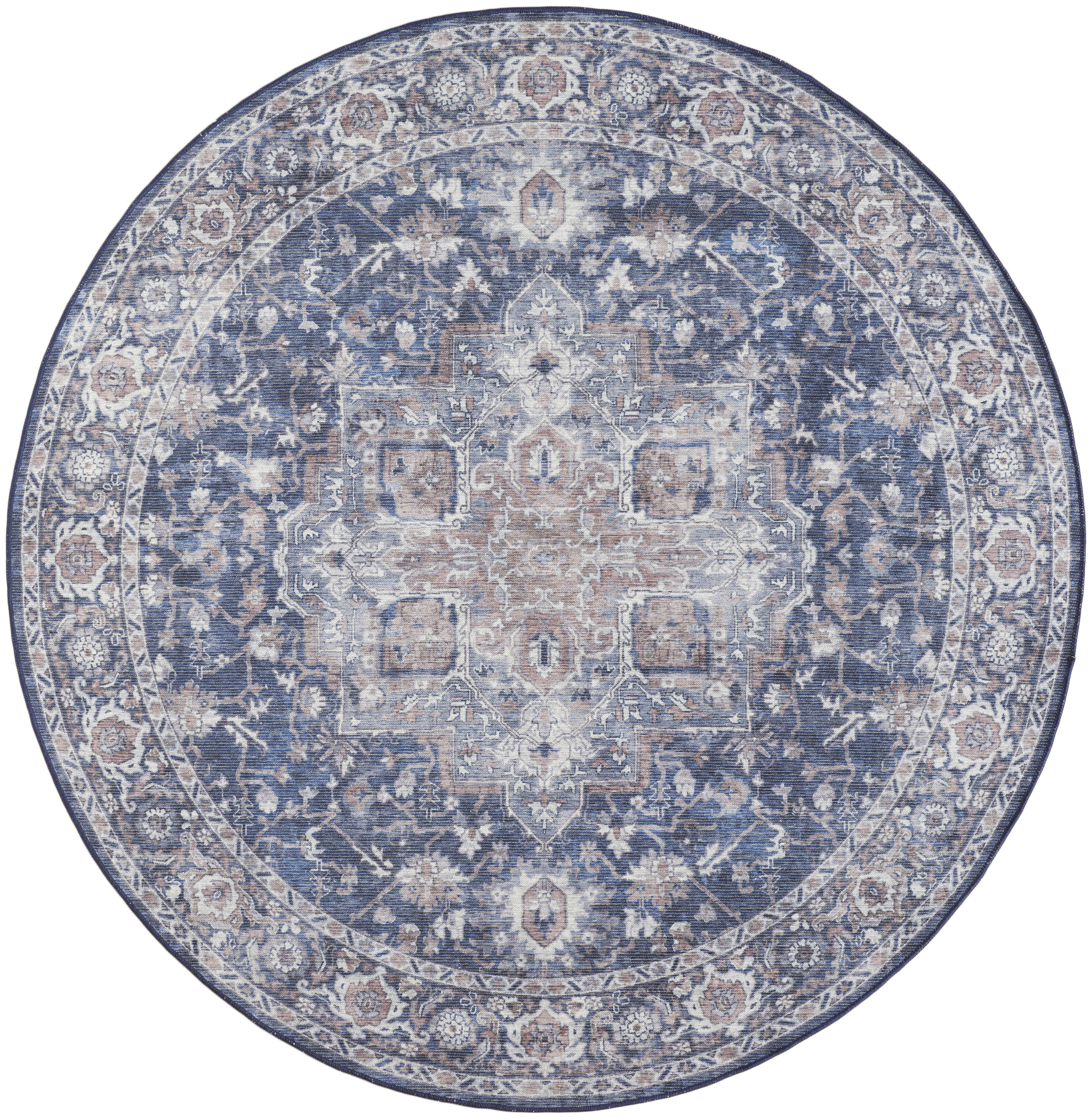 Nourison New Concept Washables 7'10" x Round Ivory Navy Vintage Indoor Rug