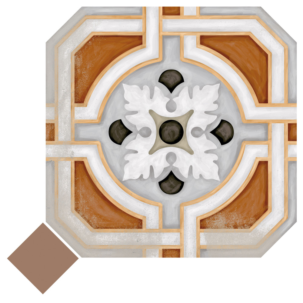 Vaudeville Octagon Deco Zimer with Taco Marron 7-7/8 in. x 7-7/8 in. Porcelain Floor and Wall Tile