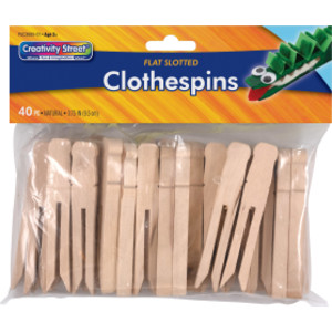Flat Slotted Clothespins, Natural, 3.75", 40 Pieces
