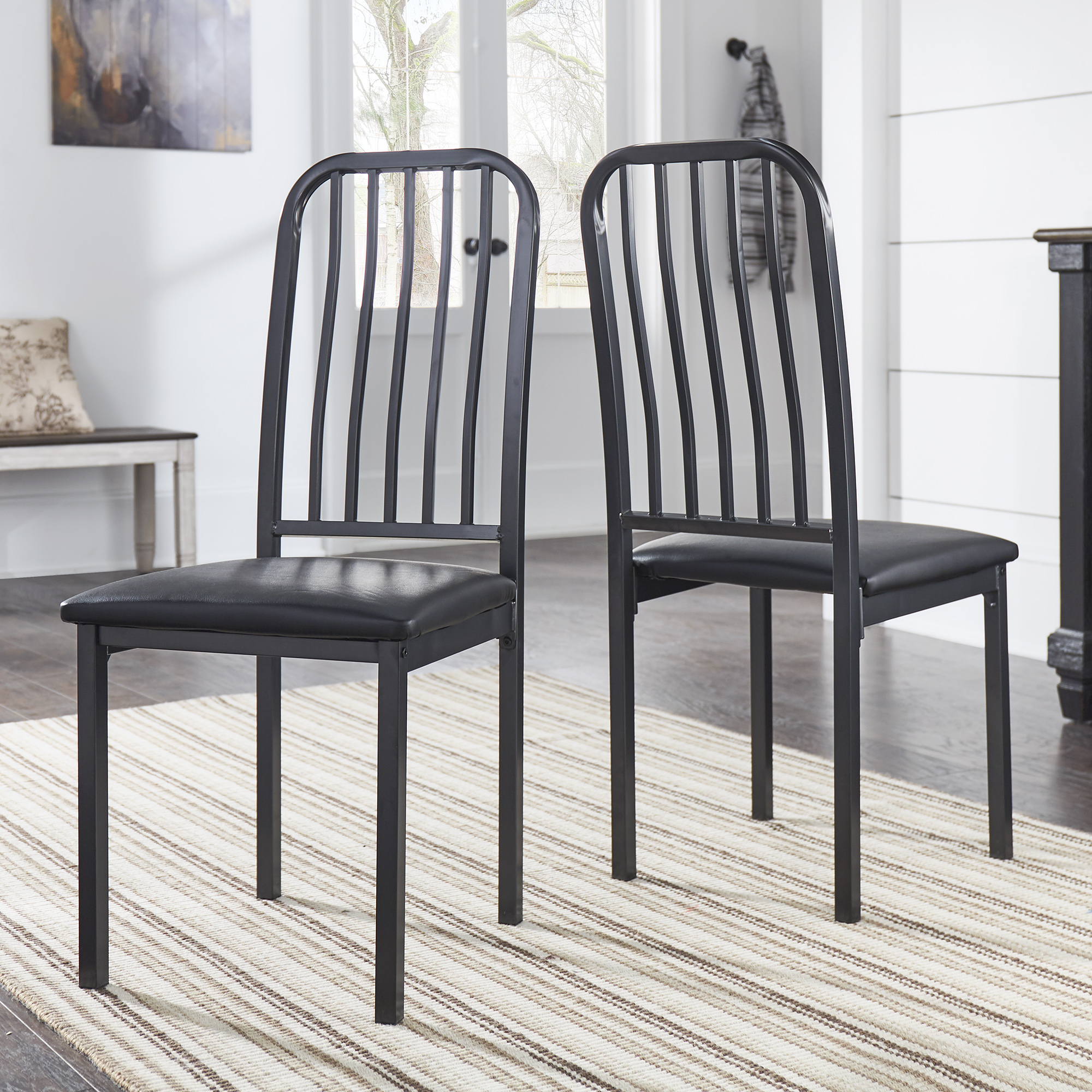 Metal and Faux Leather Dining Chairs (Set of 2)