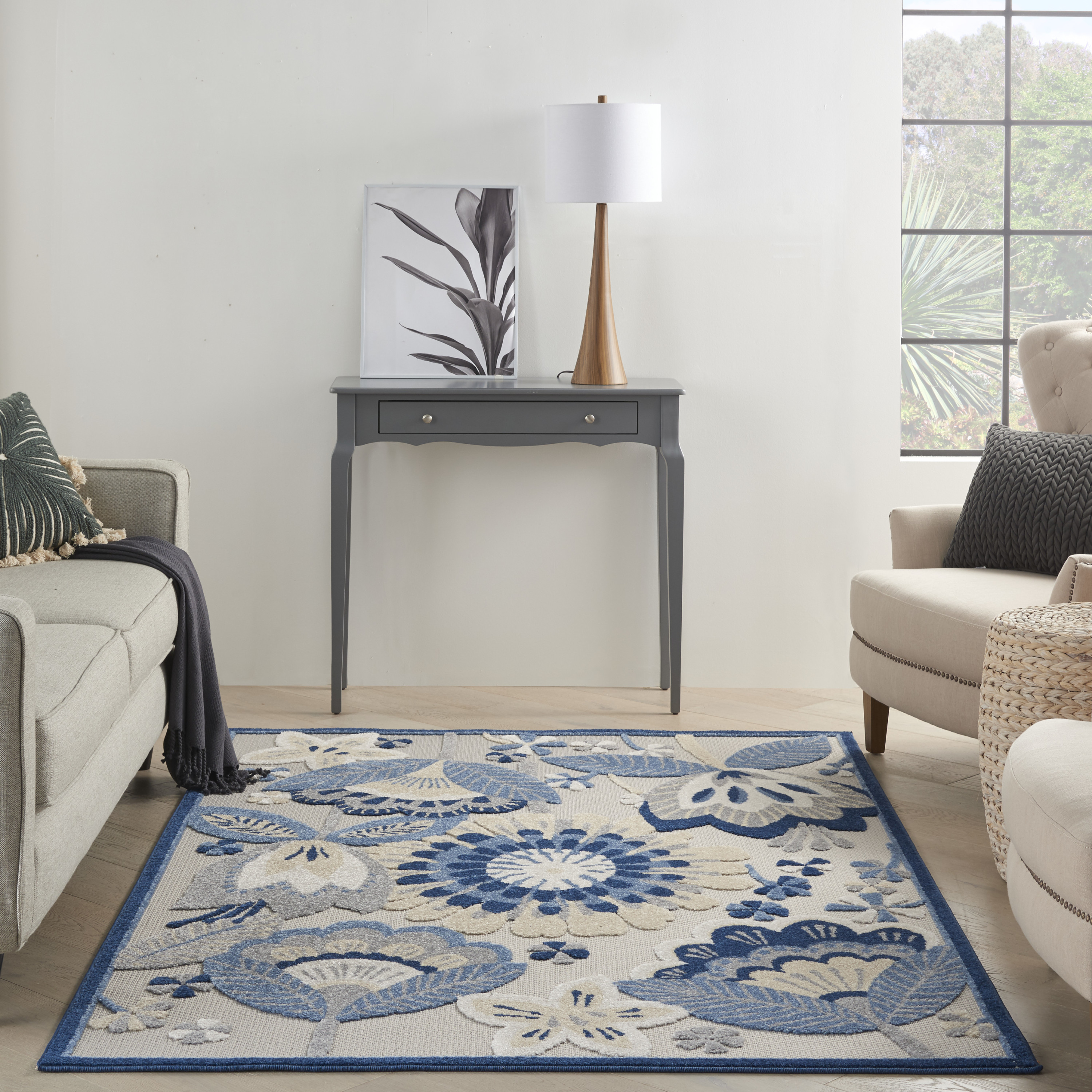 Nourison Aloha 5'3" x 7'5" Blue Grey Contemporary Rug