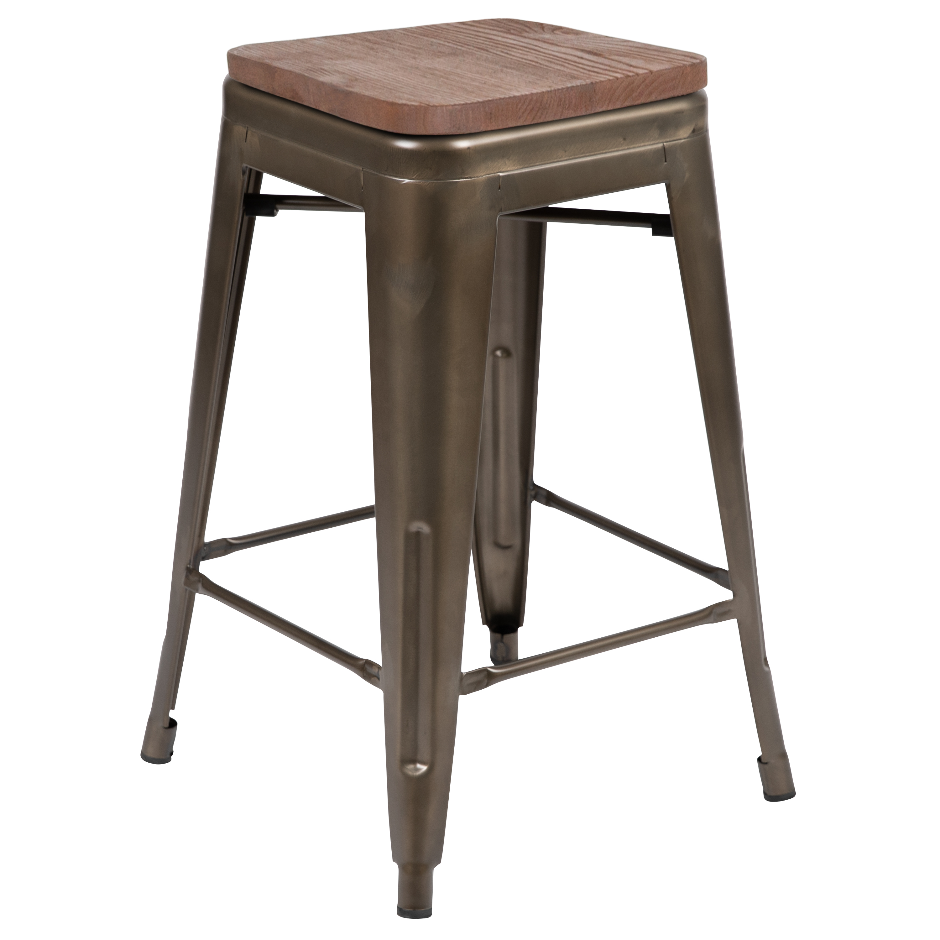 Cierra 24" High Metal Counter-Height, Indoor Bar Stool with Wood Seat in Gun ... - Picture 13 of 49