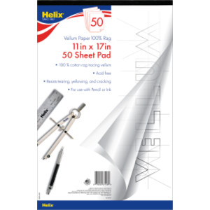 Vellum Paper Pad, 100% Rag, 11" x 17", 50 Sheets