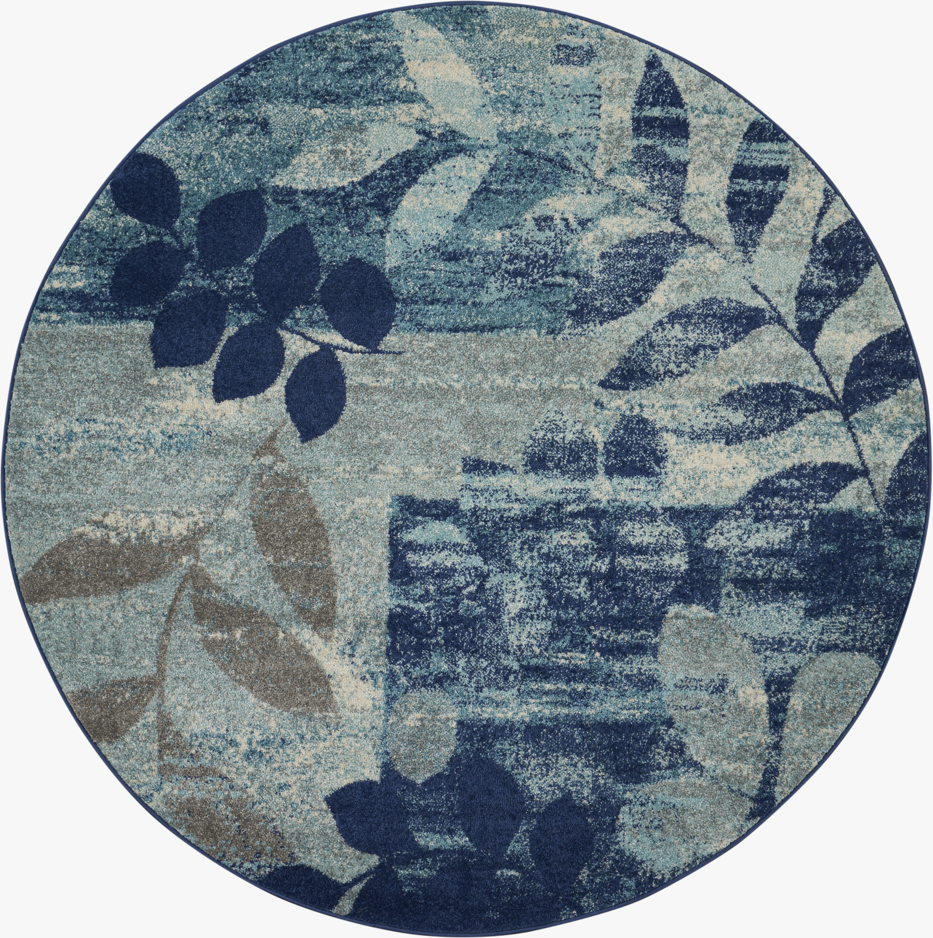 Nourison Tranquil 5'3" x Round Navy Light Blue Farmhouse Indoor Rug