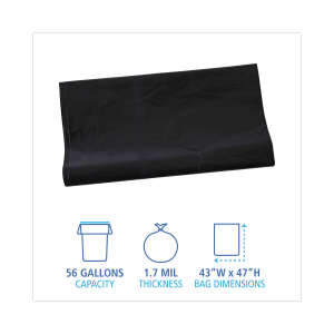 Boardwalk,  LLDPE Liner, 56 gal Capacity, 43 in Wide, 47 in High, 1.7 Mils Thick, Black