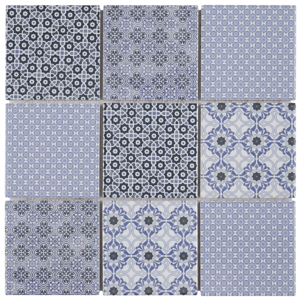 Classico 4″ Square Blue 11-5/8 in. x 11-5/8 in. Porcelain Mosaic Tile