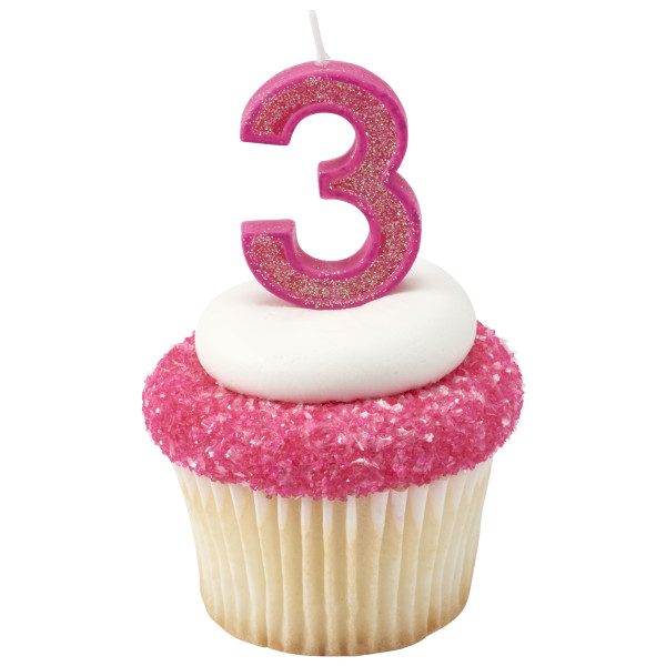 3 Mini Glitter Numeral Candles