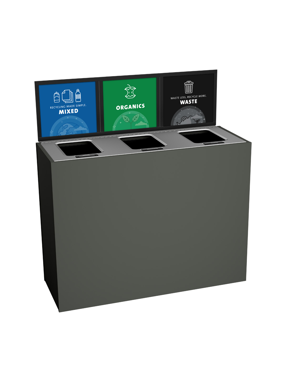 ARISTATA – Triple – Kit – Mixed Recyclables-Organics-Waste – Full-Full-Full – Slate