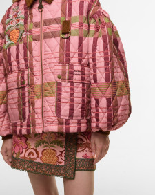 Barbour FARM Rio Ana-Clara Quilted Jacket Pink Tartan/Beige Heart Print