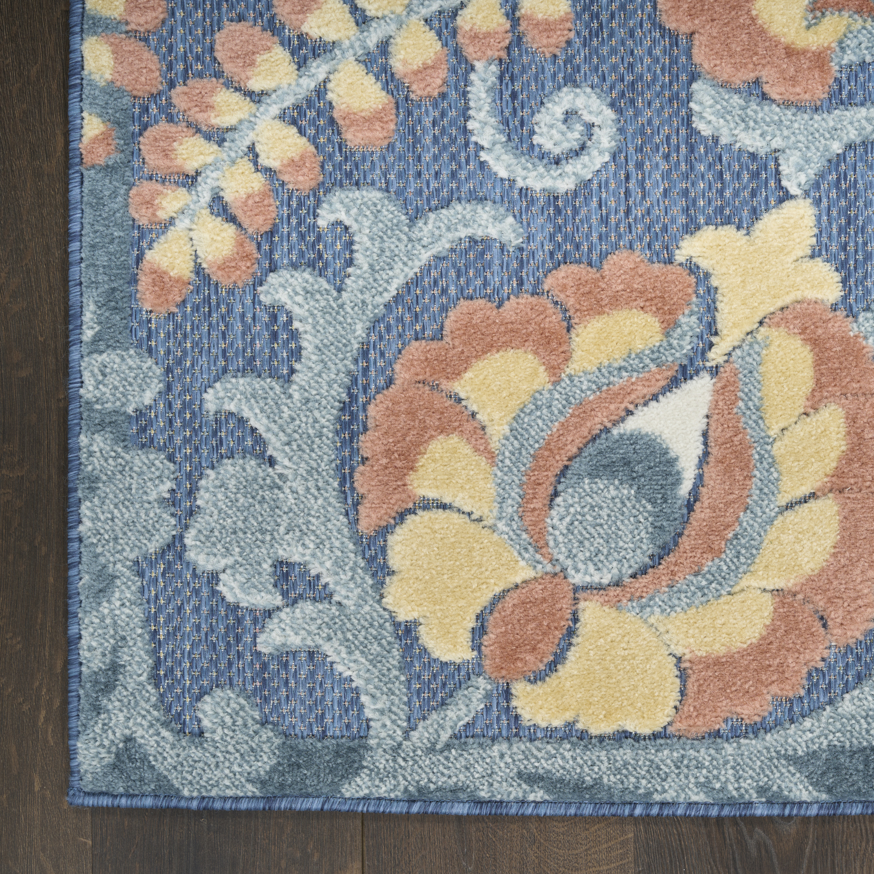 Nourison Aloha 5'3" x 7'5" Blue Rose Farmhouse Rug