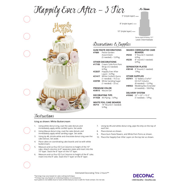 Happily Ever After 3-Tier Cake Decorating Instruction Card
