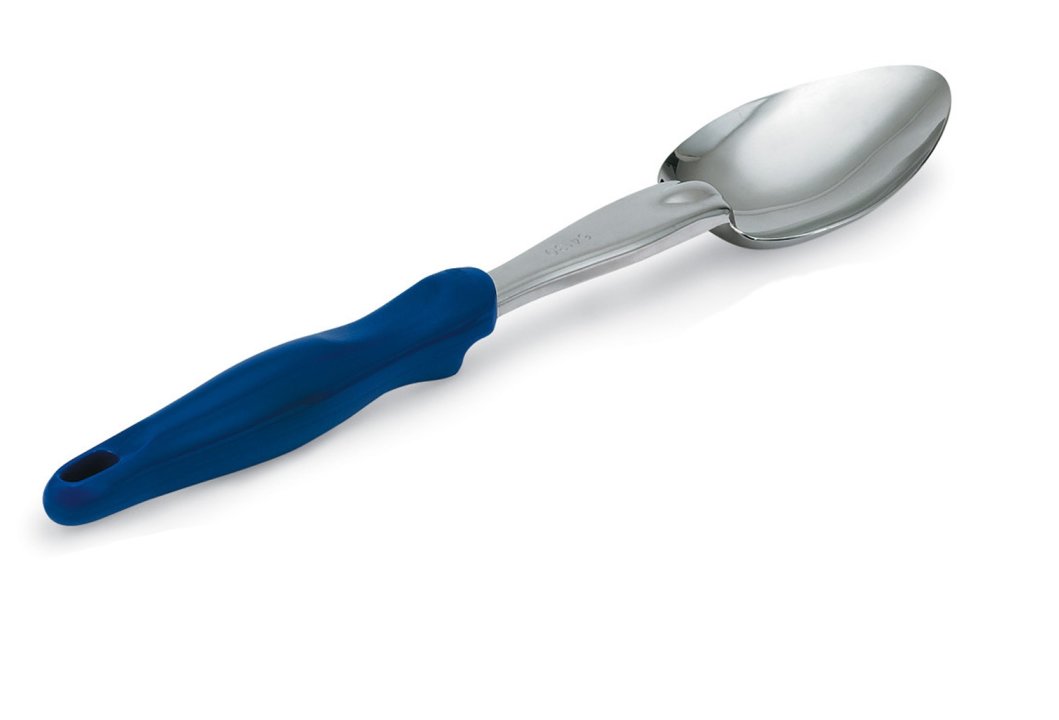 14-inch heavy-duty stainless steel solid basting spoon with blue Ergo Grip™ handle