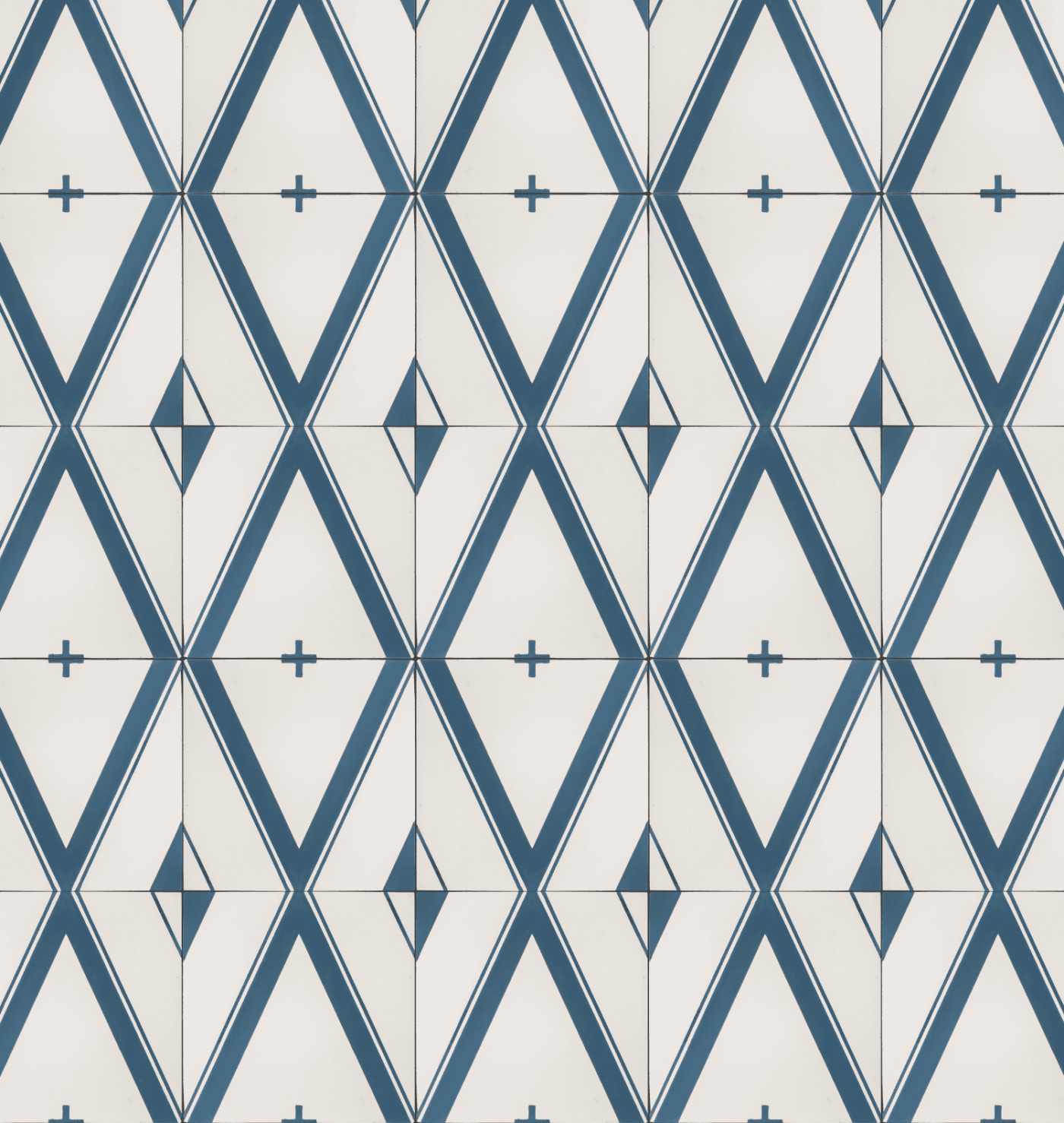 a blue and white tile pattern with diamonds.