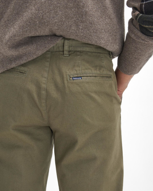 Washed Stretch Tailored Trousers Olive