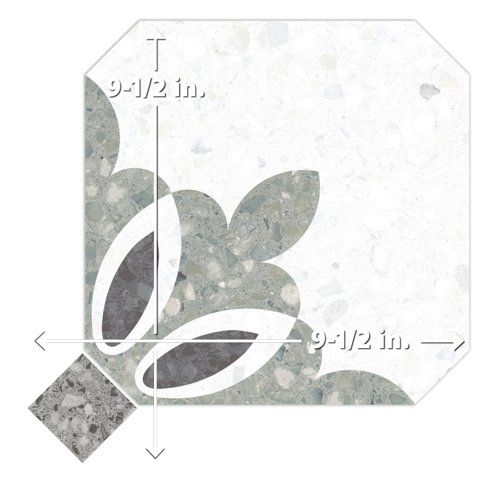 Riviera Octagon Verde with Taco Nero 7-7/8 in. x 7-7/8 in. Porcelain Floor and Wall Tile