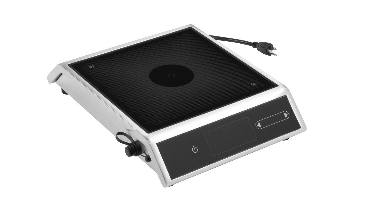 1800-watt medium power induction range with temperature control probe, stainless case, and glass top