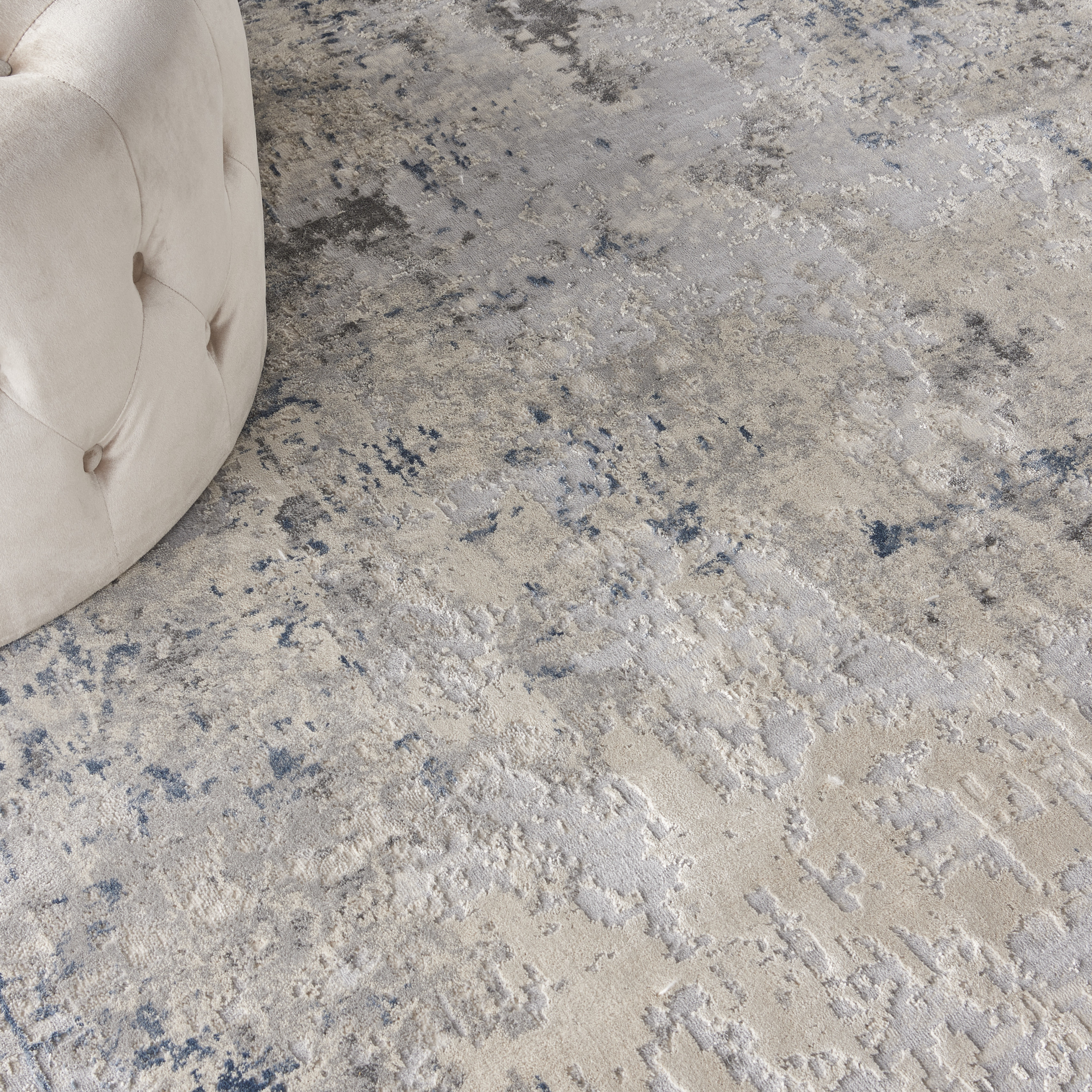Nourison Rustic Textures 5'3" x Round Ivory Grey Blue Modern Indoor Rug