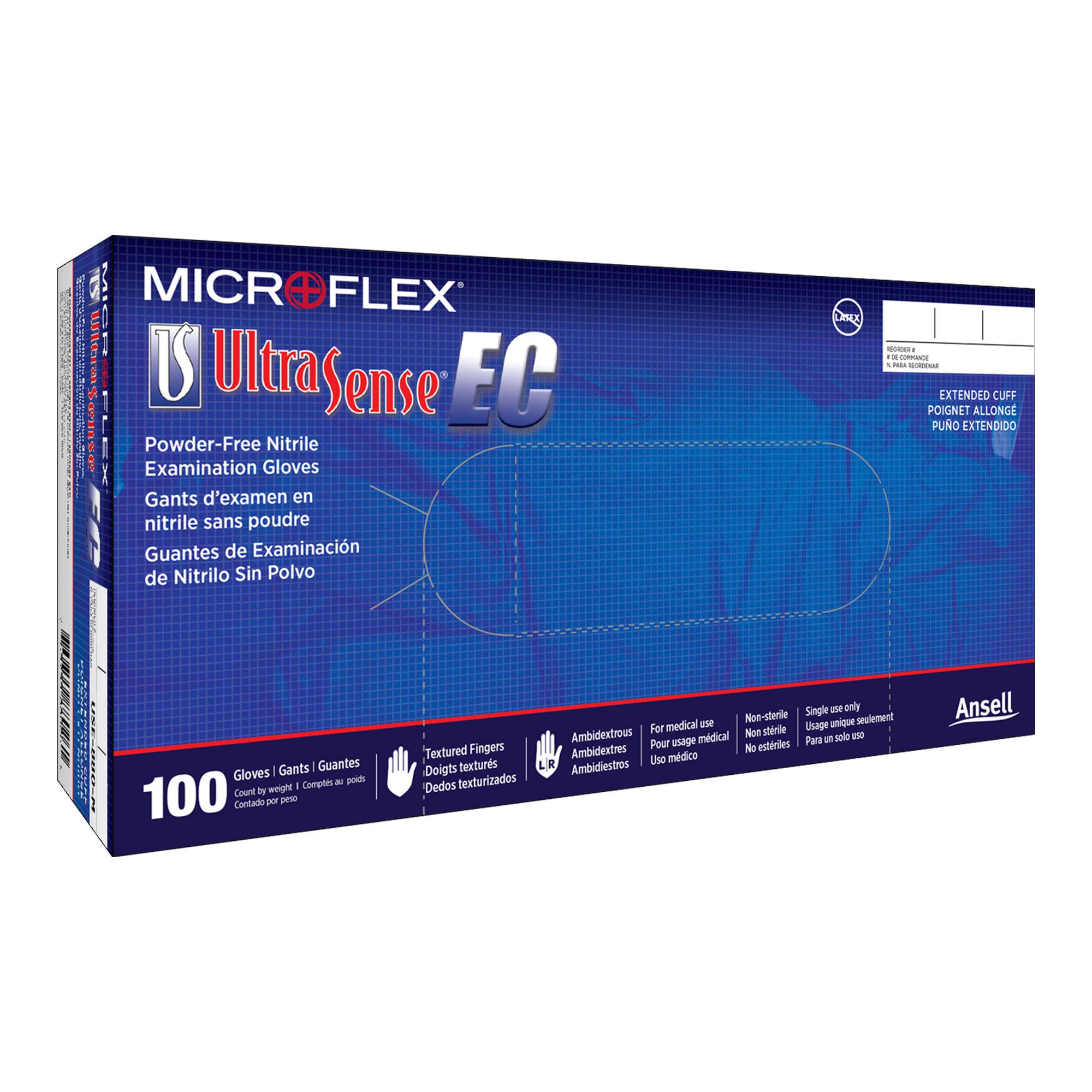 Ultrasense® EC Extended Cuff Length Exam Glove, Medium, Blue