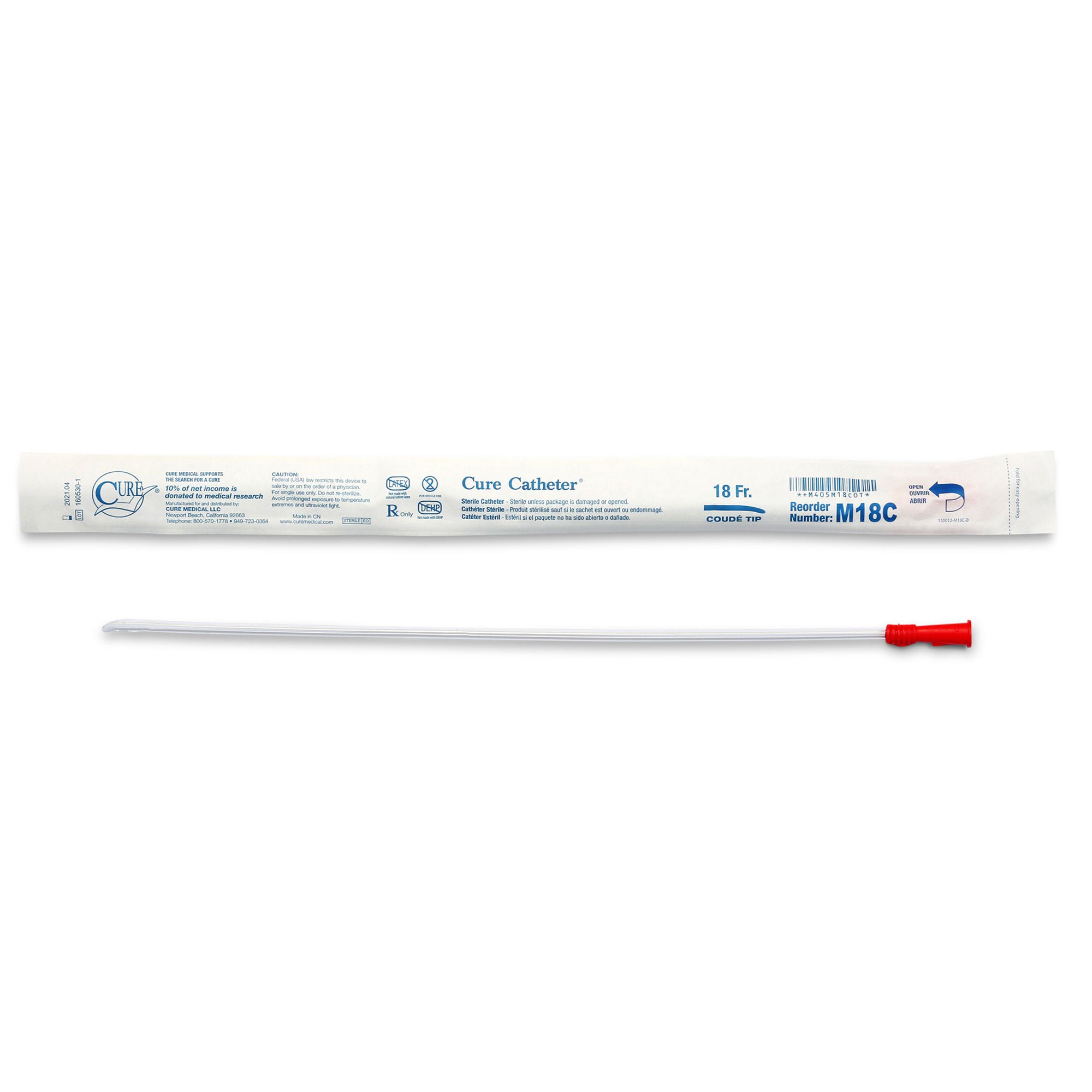 Cure Catheter™ Urethral Catheter, 18 Fr., Male, Coudé