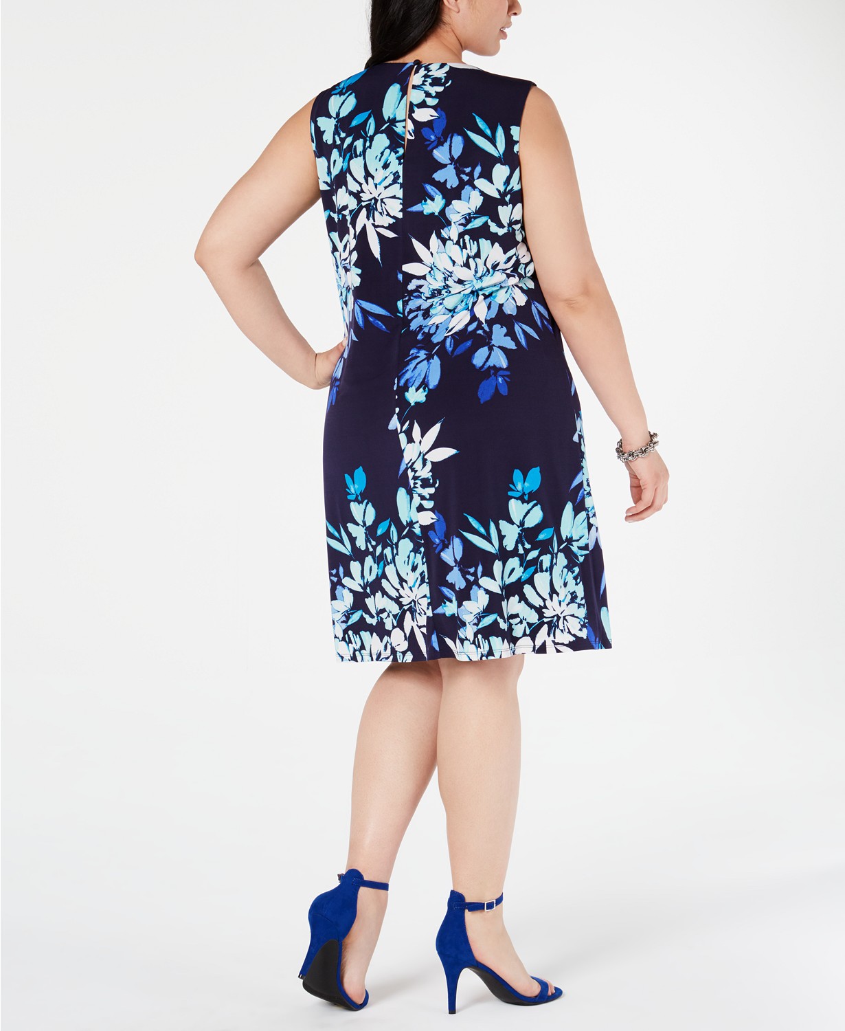 Jessica Howard Women's Plus Floral-Print Trapeze Dress - Blue - Size ...