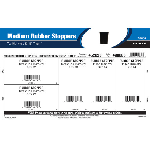 Medium Rubber Stoppers Assortment (Top Diameters 13/16
